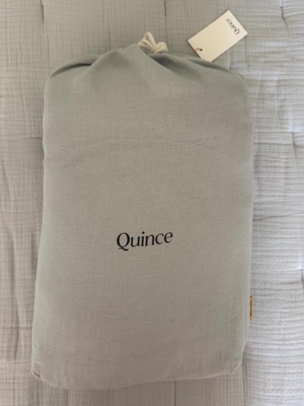 Split king Quince European linen sheet set in mist 214 retail - Picture 2 of 8